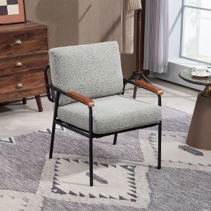 Kumasinova Modern Accent Chair with Metal Frame & Wooden Armrests, Fabric Upholstered Armchair, Sofa Chair for Living Room, Bedroom, Study - 1 of 4
