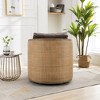 Gulches 360¡ãSwivel Barrel Chair Brown Boucle Accent Sofa Chair, Rattan Details, High-Density Foam Cushion,300lbs Capacity - 3 of 4