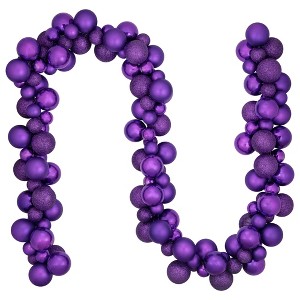 Northlight 3-Finish Shatterproof Ball Christmas Garland - 6' x 3.5" - Purple - Unlit - 1 of 4