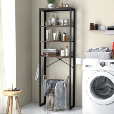 Rustic Brown 4-Tier Over-the-Toilet Storage Rack with Adjustable Feet
