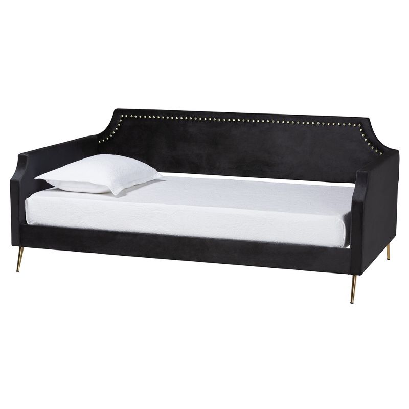Baxton Studio Pita Traditional Glam and Luxe Black Velvet and Gold Metal Twin Size Daybed, 2 of 10