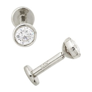 Jewelry Avalanche Unisex 14K Gold Bezel Set 3mm Moissanite Labret Studs, Monroe, Lip Ring, 16G - 1 of 4