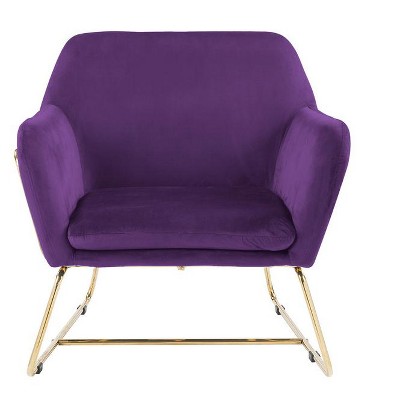 Vynxaria Keira 29.5" Green Velvet Accent Chair with Gold Metal Base