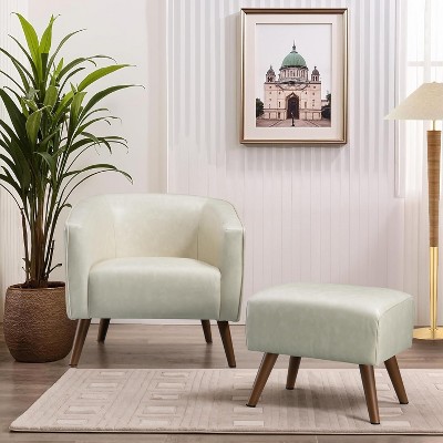 Accent Chair with Ottoman Modern Barrel Chair Footrest Mid Century Upholstered Armchair for Living Room Bedroom Office