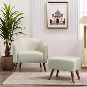 Accent Chair with Ottoman Modern Barrel Chair Footrest Mid Century Upholstered Armchair for Living Room Bedroom Office - 1 of 4