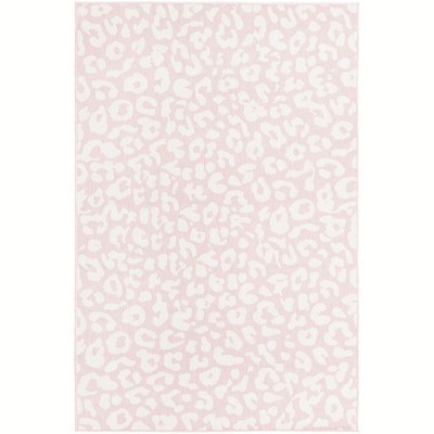 Pink Ivory Rectangular Synthetic Outdoor Animal Print Rug