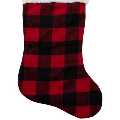 23" Black and Red Buffalo Plaid Christmas Stocking with Sherpa Cuff