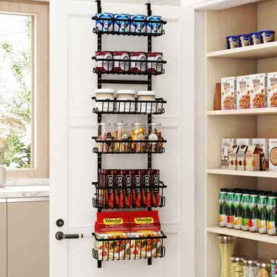 SUGIFT Over-the-Door Pantry Organizer 6-Tier Adjustable Metal Storage Rack with Snap-On Baskets & Sticky Trays
