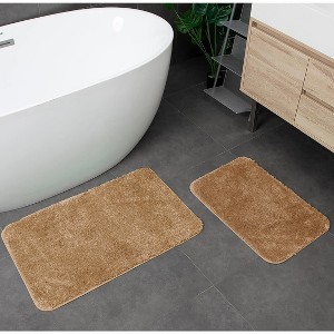 Home Mart Goods Large 2 Piece Taupe Microfiber Soft Thick Plush Bath Mat Set - 1 of 4