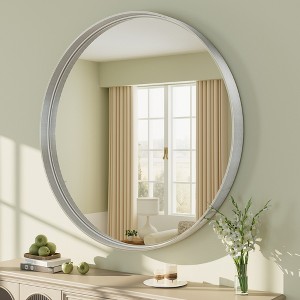 Apmir Round High Quality Aluminum Alloy Framed French Cleat Mounted Wall Decor Bathroom Vanity Mirror in matte black with 5-Year Warranty - 1 of 4