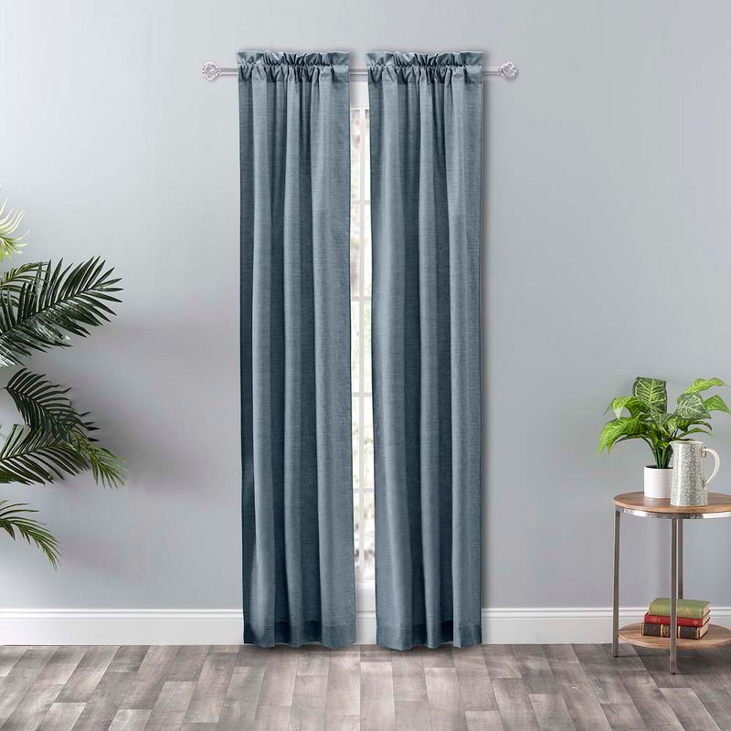 Ellis Curtain Lisa Solid Poly Cotton Duck Fabric Tailored Panel Pair with Ties Dusty Blue, 1 of 5