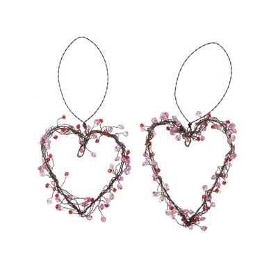 Transpac Wire Hanging Hearts w/Red Beads Set of Home Decorations Set of 2 Valentines