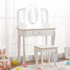 Kids Dressing Table Stool Set, Girls'Vanity Table, Three Mirror Dressing Table with Lamp, Wood Makeup Playset Toy for Age 4-9 - 3 of 4