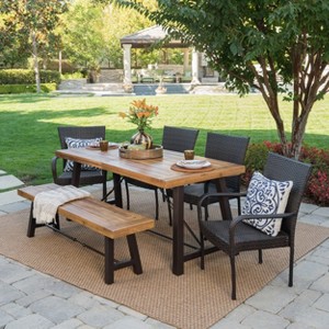 Salons 6pc Acacia & Wicker Dining Set - Teak/Brown - Christopher Knight Home: Weather-Resistant, Stackable Chairs, Galvanized Steel Hardware - 1 of 4
