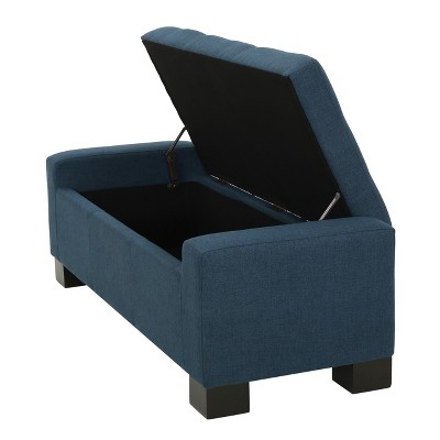 Dark Blue Tufted Fabric Storage Ottoman with Birch Legs