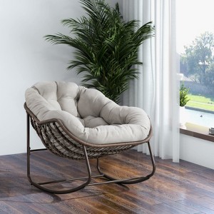 SKRAN Outdoor Rattan Rocking Chair,Padded Cushion Rocker Recliner Chair Outdoor for Front Porch, Living Room, Patio, Garden - 1 of 4