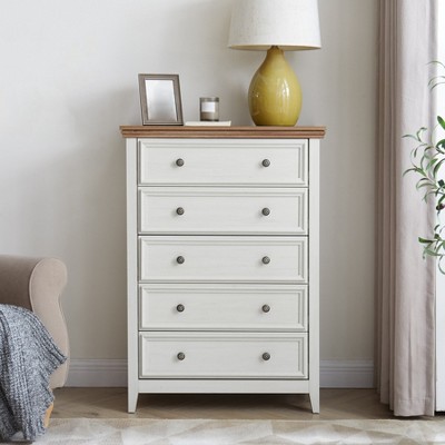 5 Drawer Dresser For Bedroom, Modern Chest of Drawers with Metal Handles, Wooden Dresser Organizer Storage Cabinet For Living Room Hallway Entryway