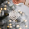 NAYSAYE Party Decoration and Accessories Set of 6 Glass Christmas Ball Hanging Ornament for Holiday Celebration, White, 4.3"*5.7"*0.33" - 3 of 4