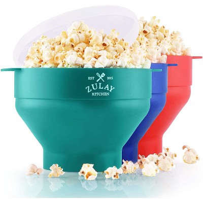 Light Blue Microwave Popcorn Maker Machine Popcorn Popper BPA Free Silicone Corn Popper Collapsible Bowl Dishwasher Safe with Cover