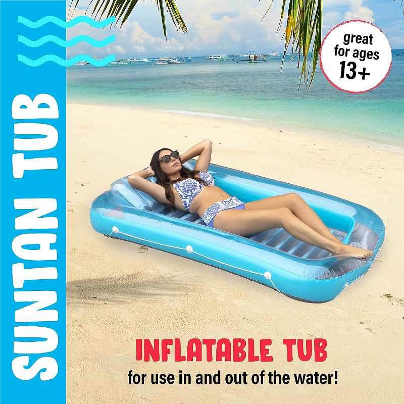Inflatable Tanning Pool Lounge Float | Tanning Pool Float | Personal Pool Lounger | Tanning Pool with Pillow | Inflatable Tanning, 2 of 8