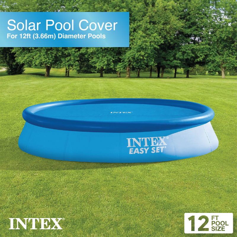 Intex 12-Foot Round Above Ground Swimming Pool Solar Cover Tarp with Drain Holes and Carrying Bag for Easy Set or Metal Frame Pools, Cover Only, Blue, 2 of 7