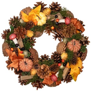Northlight Pumpkins and Mushrooms Artificial Fall Harvest Wreath - 13" - Unlit - 1 of 4