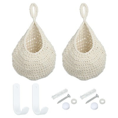 Unique Bargains Handmade Cotton Rope Natural Durable Space-Saving Hanging Basket 2 Pcs