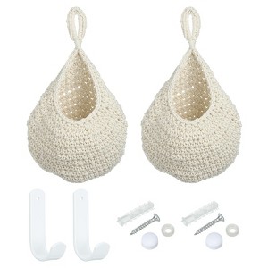Unique Bargains Handmade Cotton Rope Natural Durable Space-Saving Hanging Basket 2 Pcs - 1 of 4