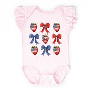 The Juniper Shop Coquette Bows And USA Strawberries Flutter Sleeve Bodysuit - 1 of 4
