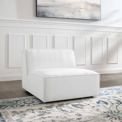 White Upholstered Fabric Armless Sectional Sofa Chair