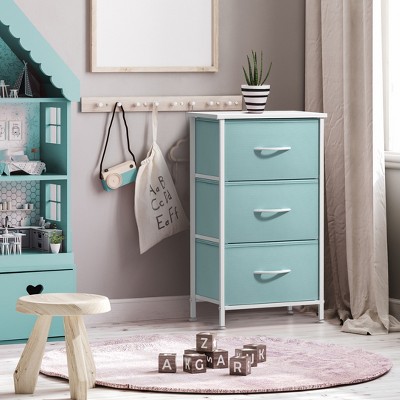 Sorbus Aqua Blue 3-Drawer Steel Frame Nightstand with White Wood Top