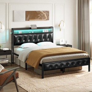 WOWLIVE Full/Queen/King Bed Frame with Storage Headboard, Metal Platform Bed Frame, Storage Bed with Charging Station and LED Light - 1 of 4