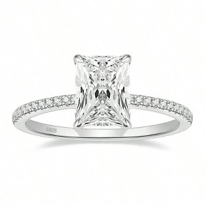 Sterling Silver Engagement Rings with Radiant Cut , Size 7 - 1 of 4