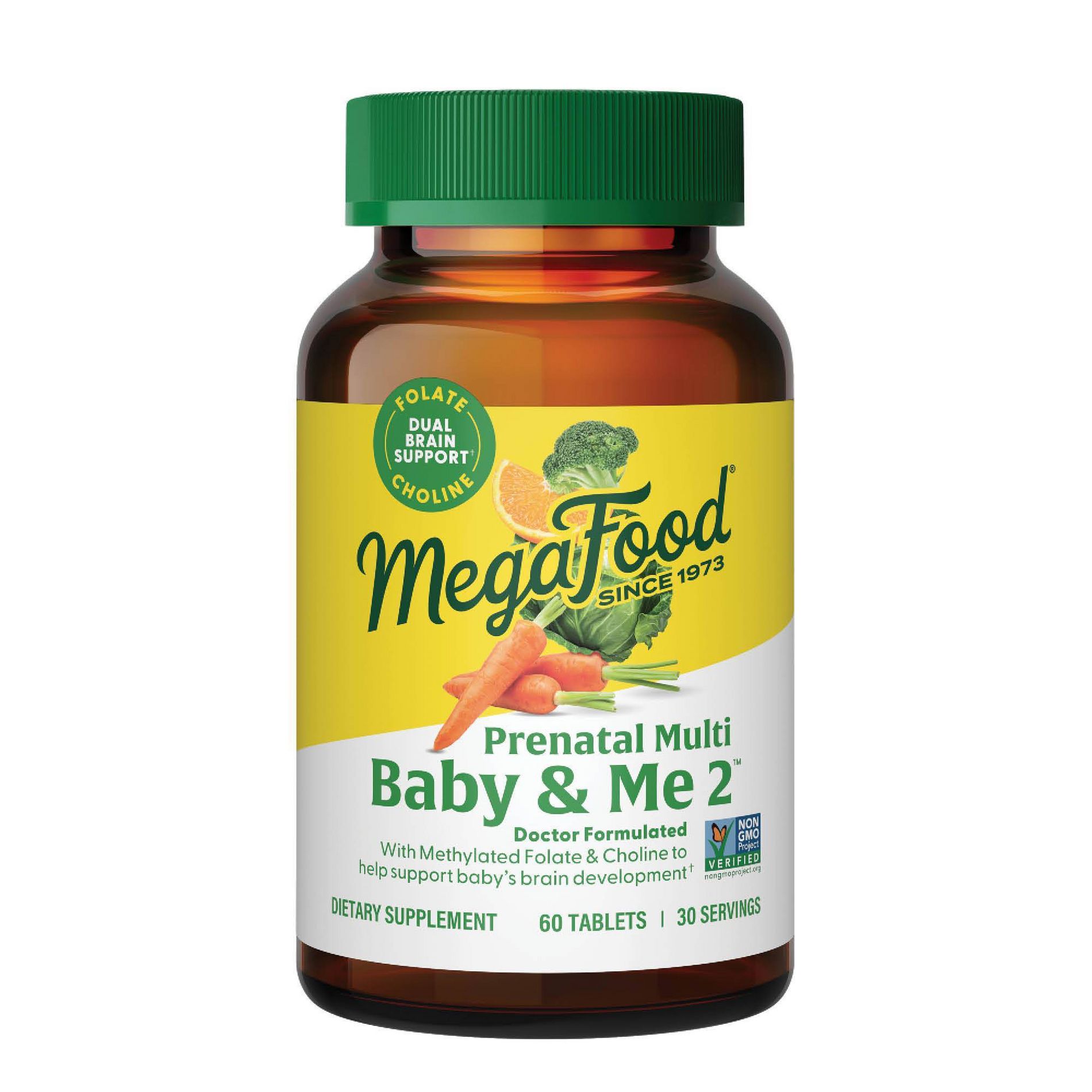 MegaFood Baby & Me 2 Prenatal Multi With Iron, Choline & Methylated Folate Vegetarian Tablets - 60ct