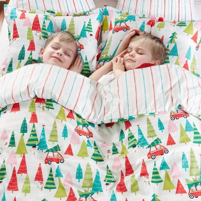 Holly Jolly Multicolor Cotton King/Cal King Duvet Cover Set