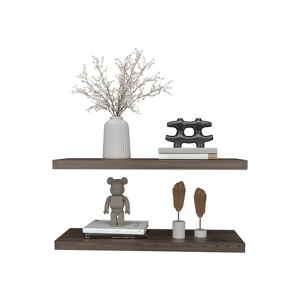 SEVOBAL Utility Storage Shelves Bookshelf Set of 2 Floating Shelves, Contemporary Wall-Mounted Storage for Living Room, Brown, 31.89"*10.63"*3.54" - 1 of 4