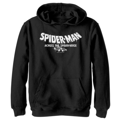 Boy s Spider man Across The Spider verse Movie Logo White Pull Over Hoodie Black Medium Target