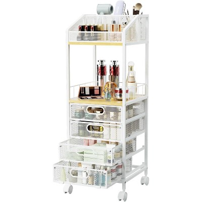 Makeup Organizer Storage Cart - Floor Skincare Make Up Storage with 4 Drawers, Rolling Makeup