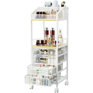 Makeup Organizer Storage Cart - Floor Skincare Make Up Storage with 4 Drawers, Rolling Makeup - 1 of 4