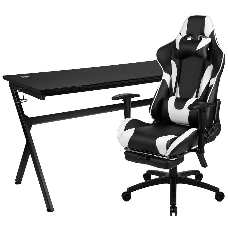 Flash Furniture Gaming Desk and Footrest Reclining Gaming Chair Set - Cup Holder/Headphone Hook/Removable Mouse Pad Top/Wire Management, 1 of 14