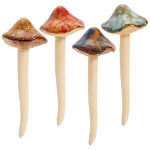 Juvale 4 Pack 5-inch Ceramic Mushroom Plant Garden Ornament and Decor - Outdoor Decoration Stakes for Planter Pots - 1 of 4