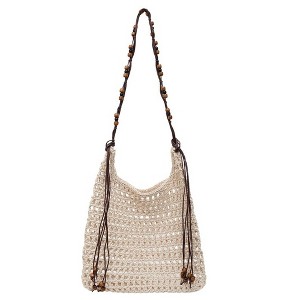 Alilang Crochet Shoulder Bag with Beaded Strap Tassel Drawstring