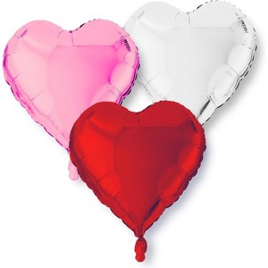 4E's Novelty 15 Pack 18" Heart Foil Balloons - Heart Shaped Balloons Foil, White, Red and Pink Valentines Day Balloons - 1 of 3