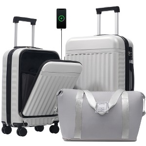 Ridstar Front-Opening 3-Piece Expandable Hard-Shell Luggage Set with Carry-On Bag, Multi-Directional Wheels & TSA Lock-Grey - 1 of 4