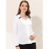 INSPIRE CHIC Women's Elegant Contrast Trim V Neck Double Breasted Long Sleeve Work Shirt - 2 of 4