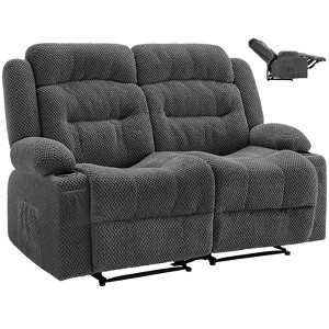 VEVOR Loveseat Recliner Sofa, Manual Reclining Couch with Heating and Massage, Soft Corduroy Recliner Sofa with USB Ports, Cup Holders ,Grey - 1 of 4