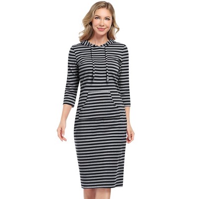 Women's Hoodie Dress Pullover Hoody Dress Casual Fitted Knee Length Dress with Pocket