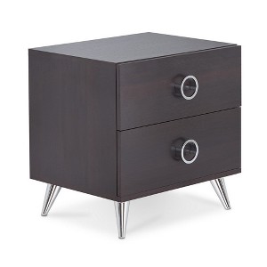 Royal Hampton Rectangular Wood & Metal Nightstand By Elms, Brown & Chrome - 1 of 1