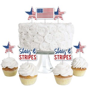 Big Dot of Happiness Stars & Stripes - Dessert Cupcake Toppers - Memorial Day & 4th of July USA Patriotic Party Clear Treat Picks - Set of 24 - 1 of 4