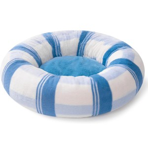 23" Plush Round Cat Bed for Indoor Cats, Calming Washable Fluffy Pet Bed with Non-Slip Bottom, Soft Dog Bed for Puppies & Kittens, Blue Striped - 1 of 4